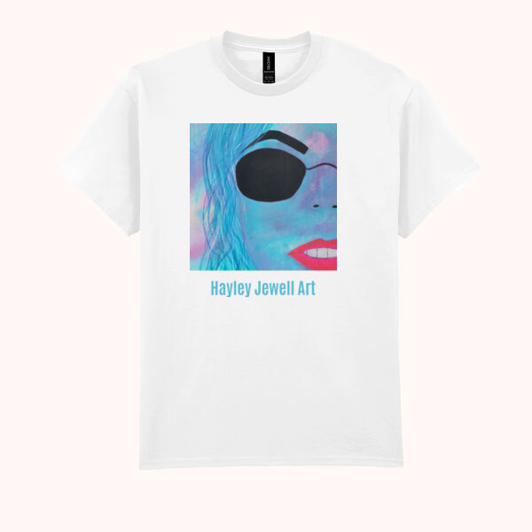 Abstract Printed Graphic Tee with Bright Blue Portrait Thumbnail